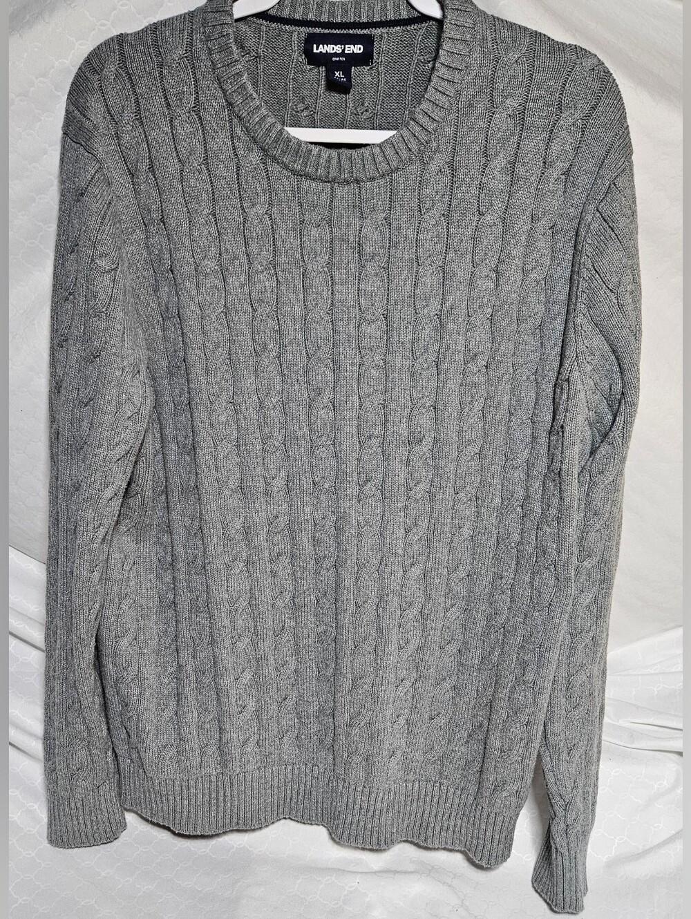 Lands End Drifter Cable Knit Sweater Mens 40 Gray Cotton Classic (Mb3L)